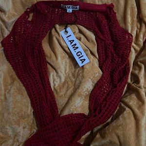 Red crochet cardigan with top